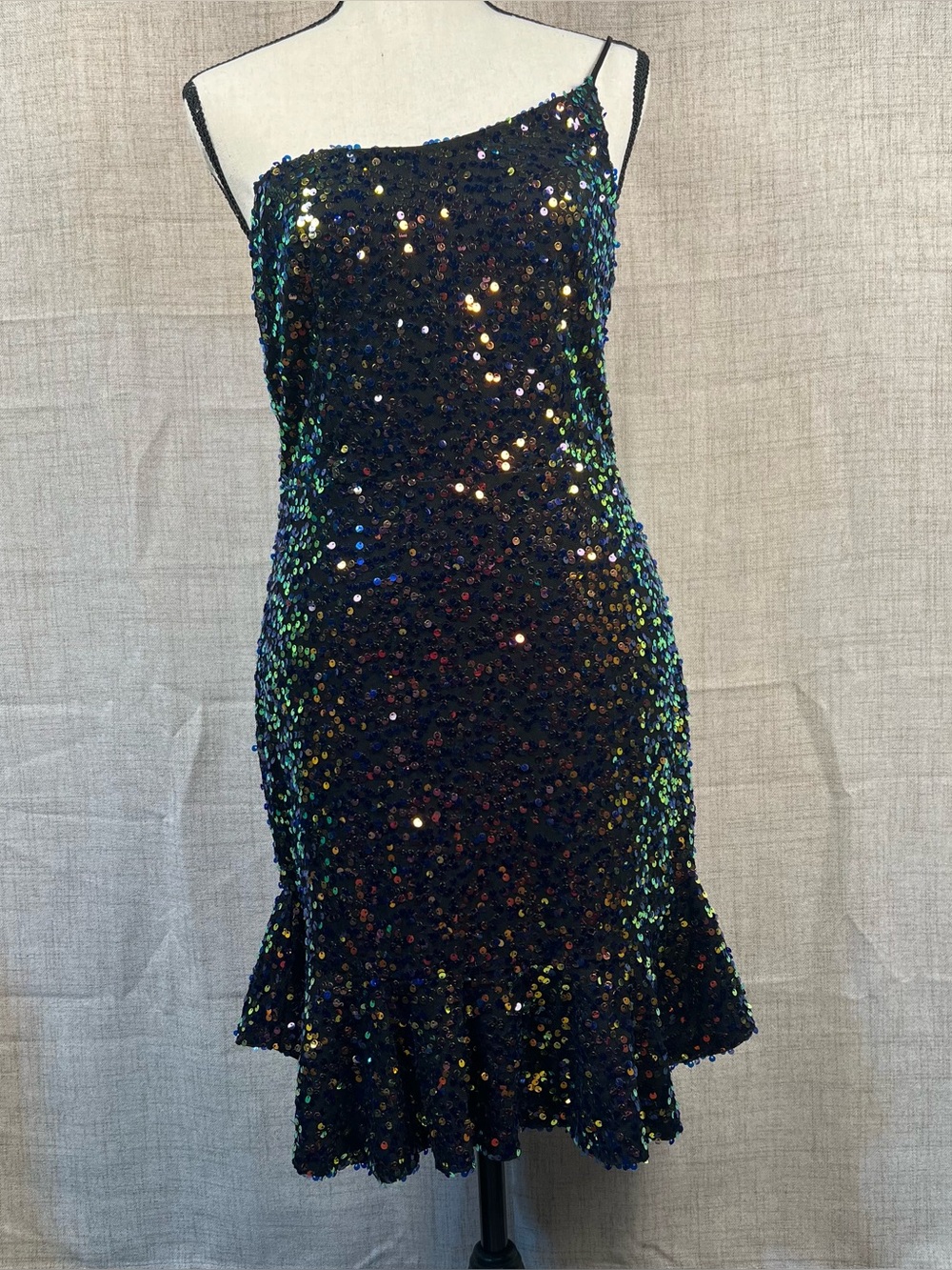 Selfie Leslie Dress Sequin One Shoulder Color Changing NWT‎ Party Cocktail Large